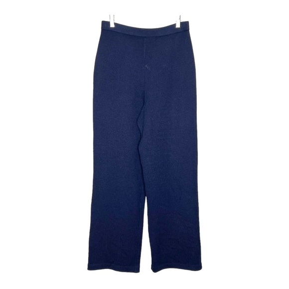 St John Basics Wool Knit Wide Leg Pants Navy Size 8 NEW - Picture 2 of 12